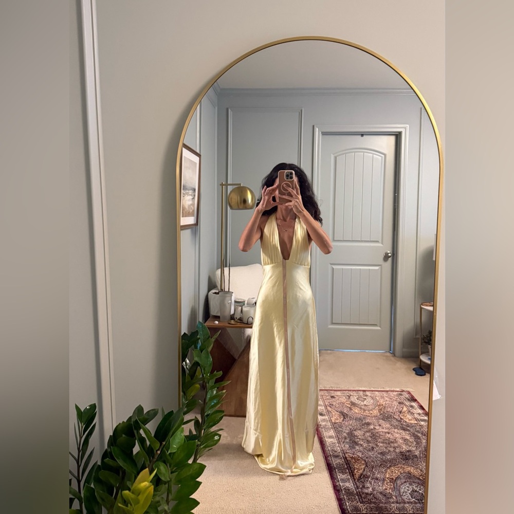 Elegant Yellow V-Neck Gown